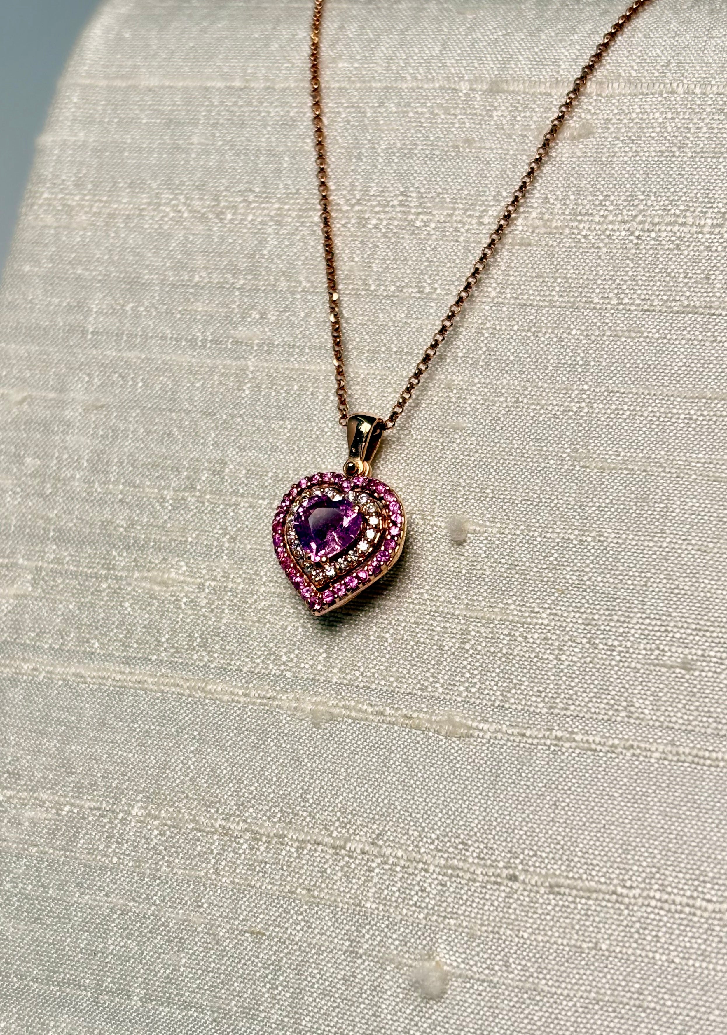 Collana Cuore zaffiro rosa