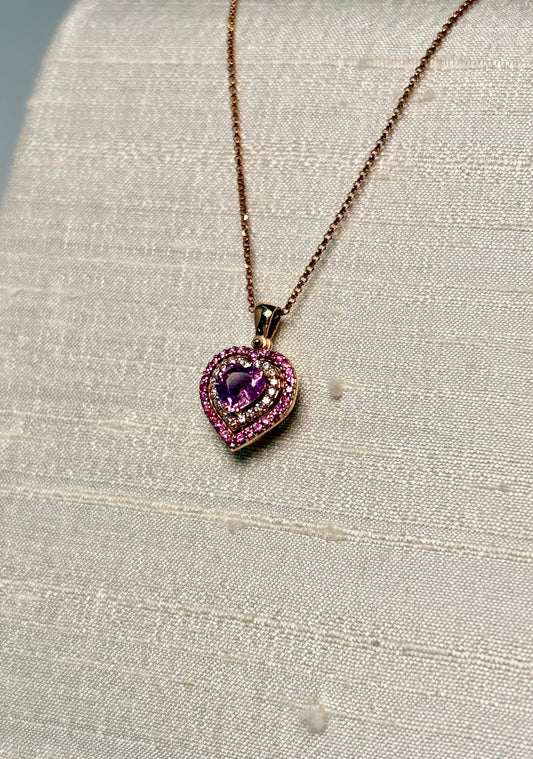 Collana Cuore zaffiro rosa