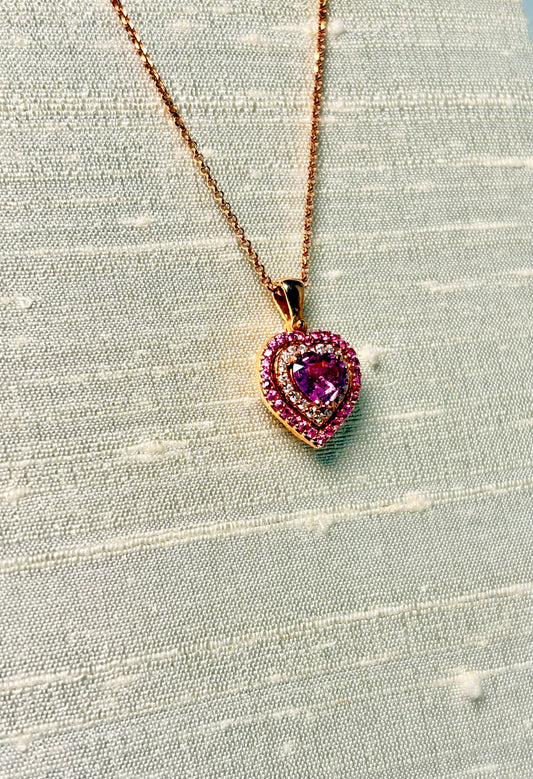 Collana Cuore zaffiro rosa